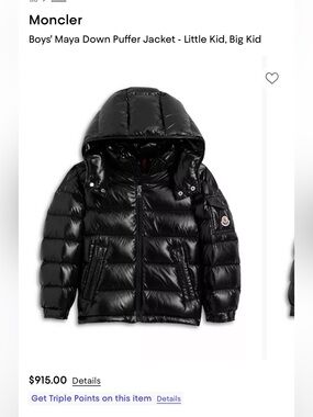 Moncler Boys Glossy Black Hooded Down Puffer Jacket
